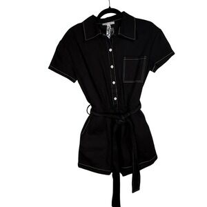 Cloud Ten Women's Romper Black Short Sleeve Collared with Belt Size S